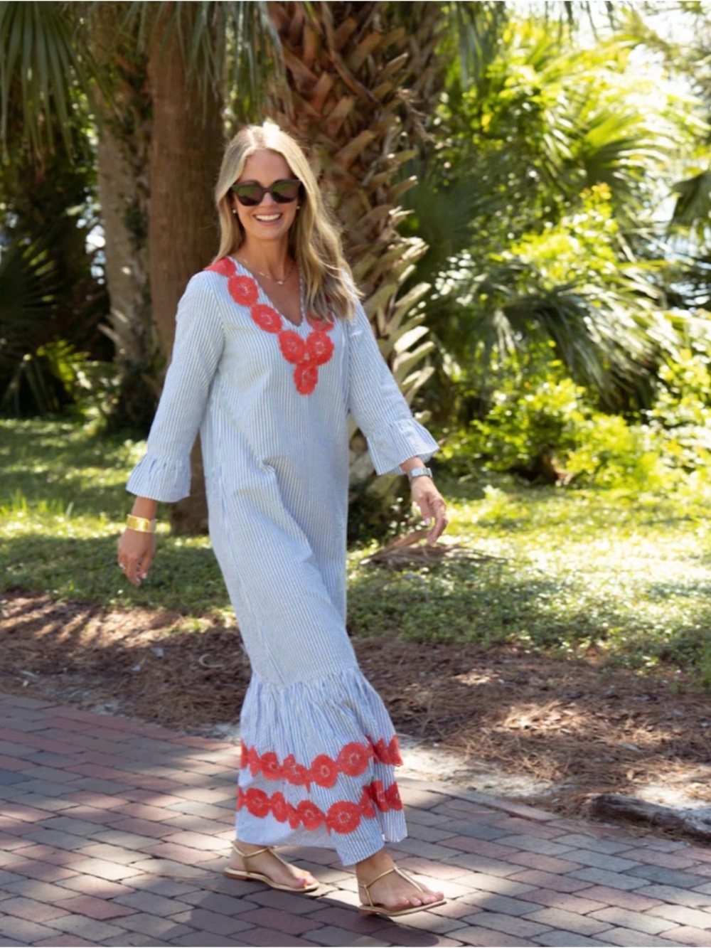 L🩵VE! NWT Sail to Sable Cameran Eubanks Wimberly Seersucker Embroidered Maxi S